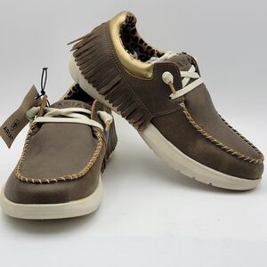 NWT!! Ariat Women's Brown and Gold Hilo Loafers‎ with Fringe Size 6  #1688